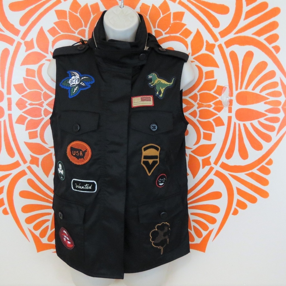 NWT Coach Military Style Black Vest With Patches - Picture 2 of 4